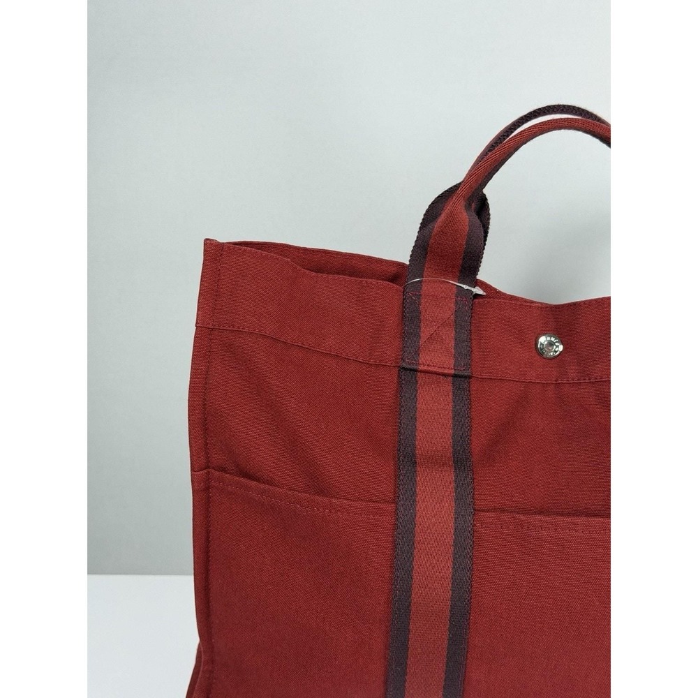 0001. Authentic HERMES Sac Deauville Handbag Tote Bag Canvas Red Silver Hardware - Picture 3 of 12
